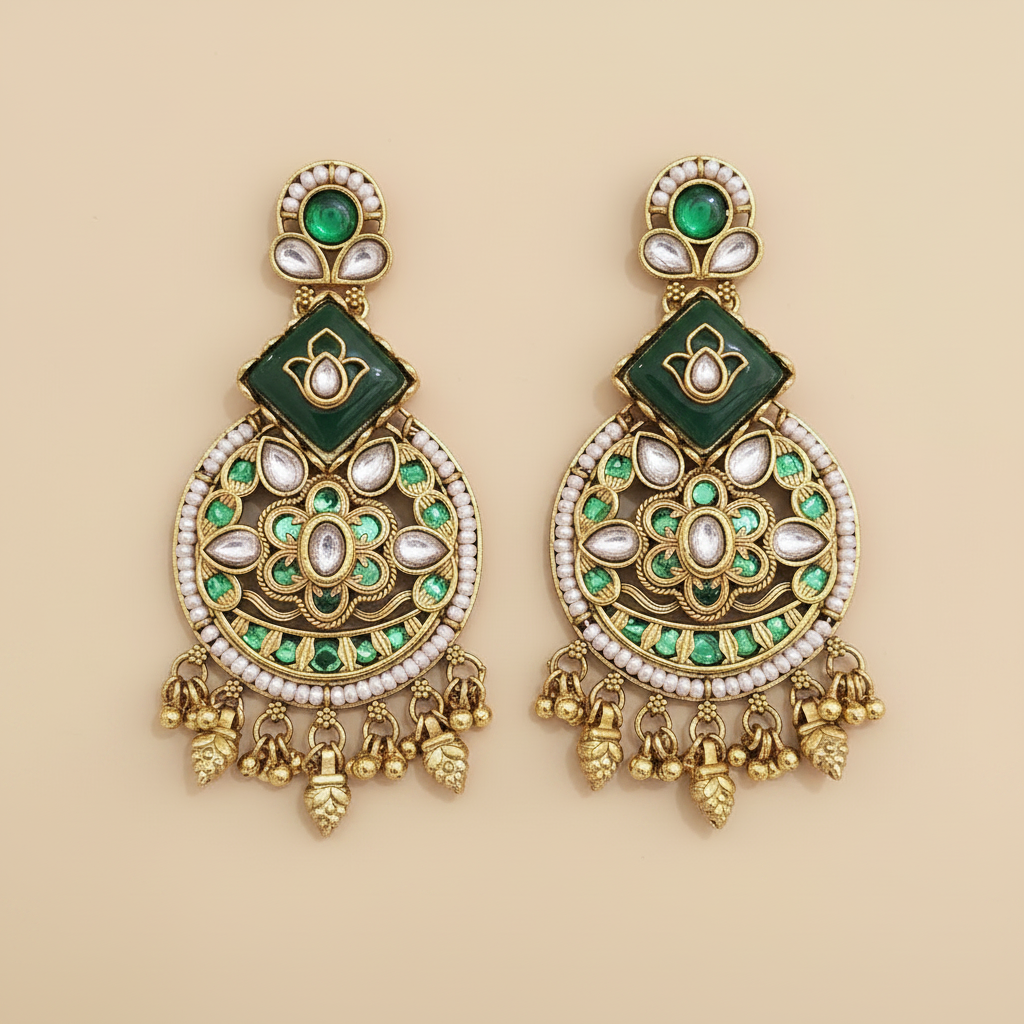 Antique Moti Earrings with Matte Gold Plating Traditional Temple Jewelry