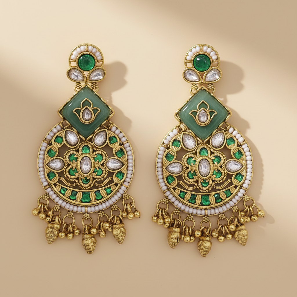 Antique Moti Earrings with Matte Gold Plating Traditional Temple Jewelry