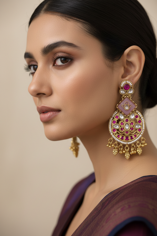 Antique Moti Earrings with Matte Gold Plating Traditional Temple Jewelry