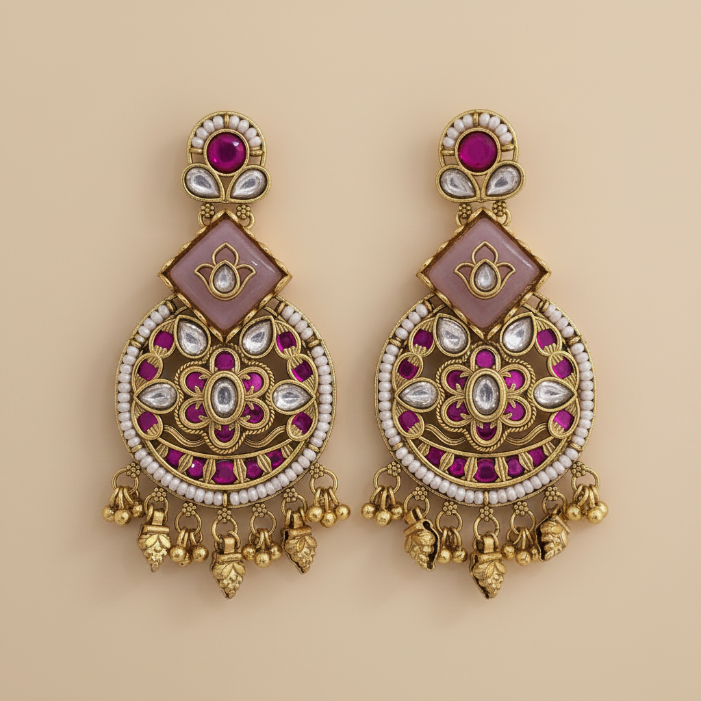 Antique Moti Earrings with Matte Gold Plating Traditional Temple Jewelry