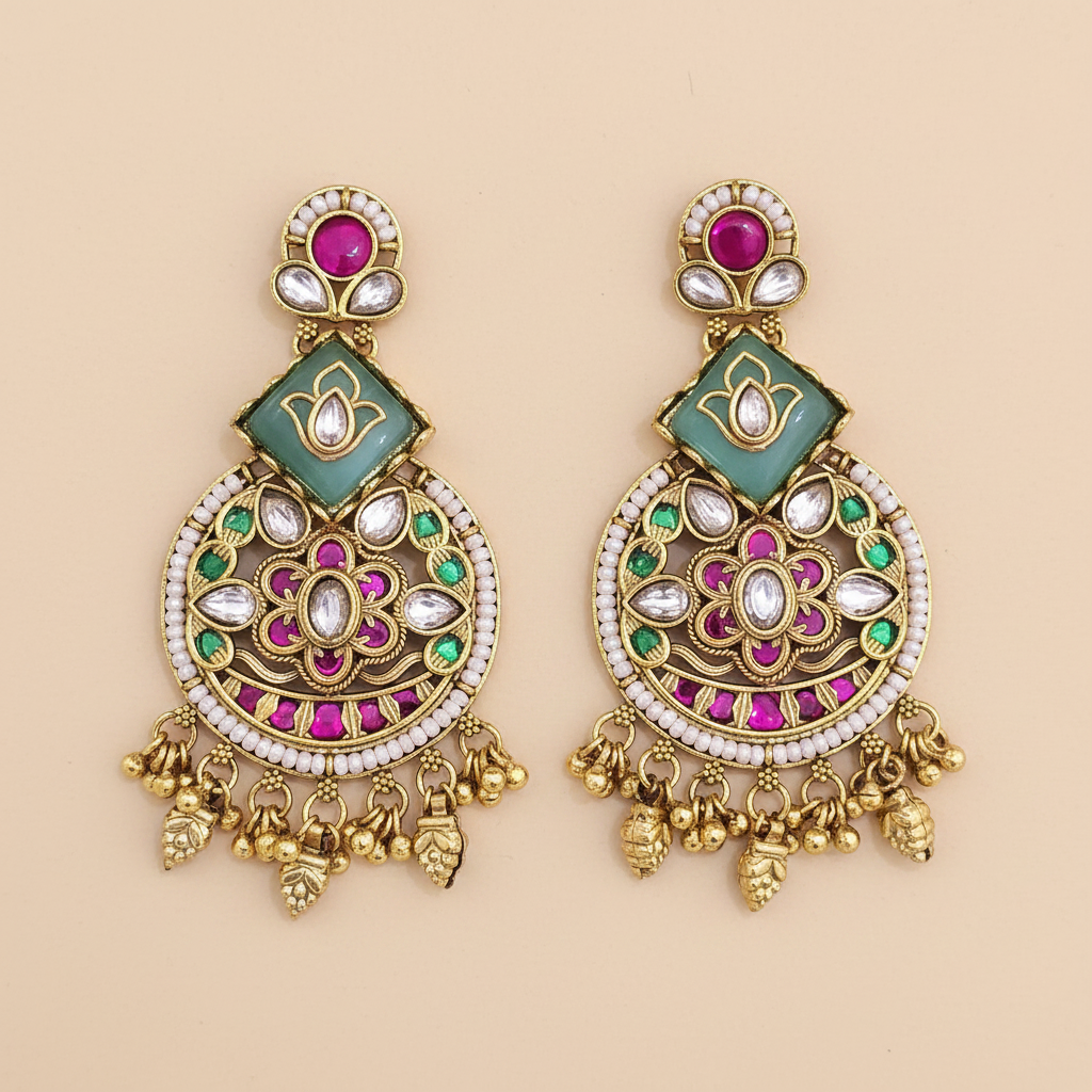 Antique Moti Earrings with Matte Gold Plating Traditional Temple Jewelry