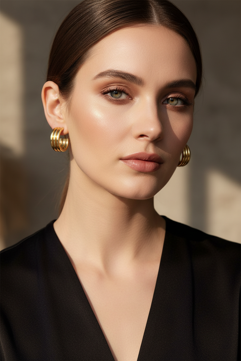 Triple Band Hoop Earrings 18K Gold Plated