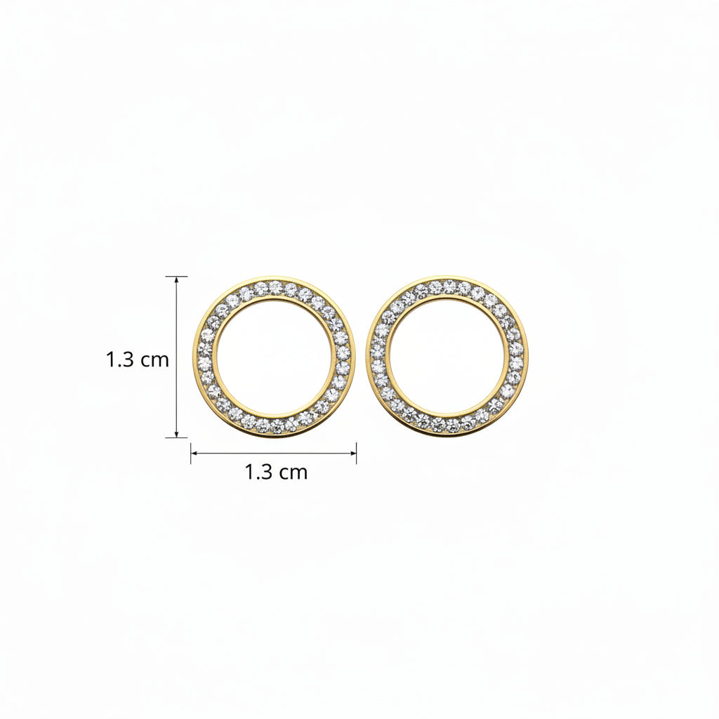 18k Gold Plated earrings with circle shape gemstones on a white background 