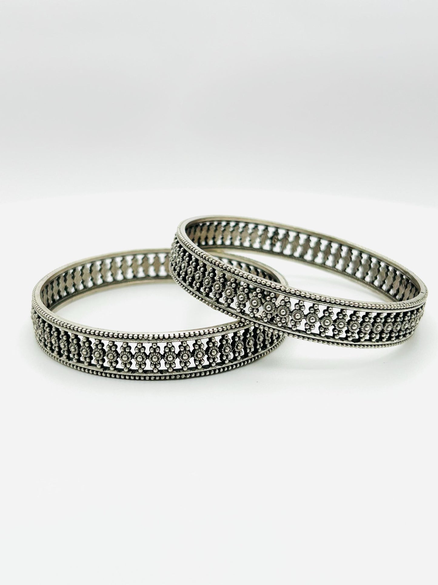 Oxidized German Silver Bangles, Indian Ethnic Bracelets (Set of 2)