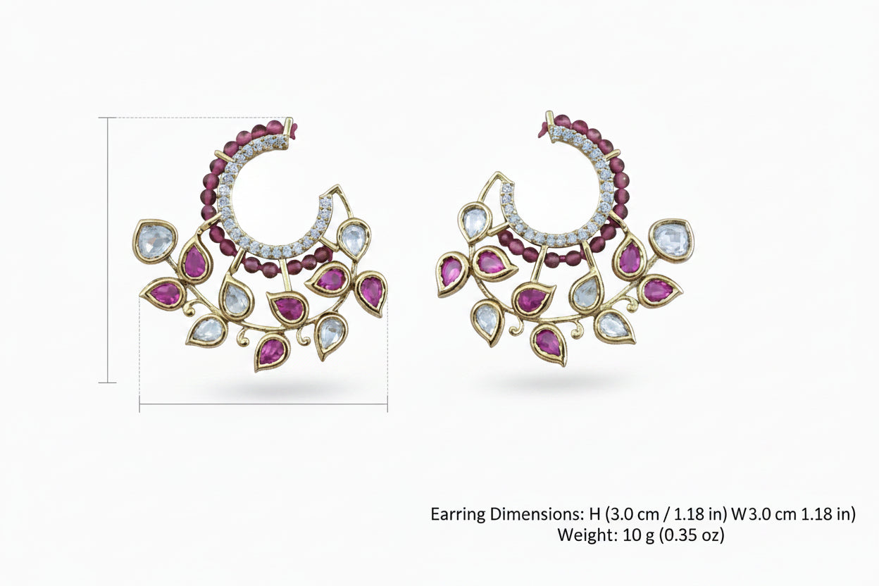 purple kundan classic earrings with gemstones on a purple background