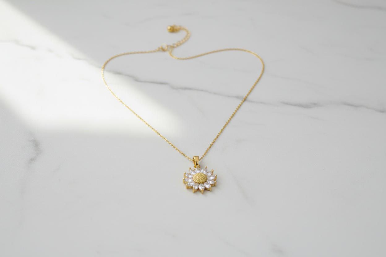 Marquise CZ Sunflower Pendant Necklace | 18K Gold Plated