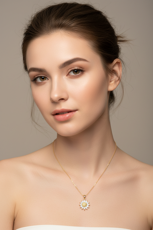 Marquise CZ Sunflower Pendant Necklace | 18K Gold Plated