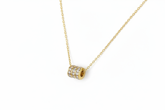 CZ Studded Cylinder Pendant Necklace | 18K Gold Plated