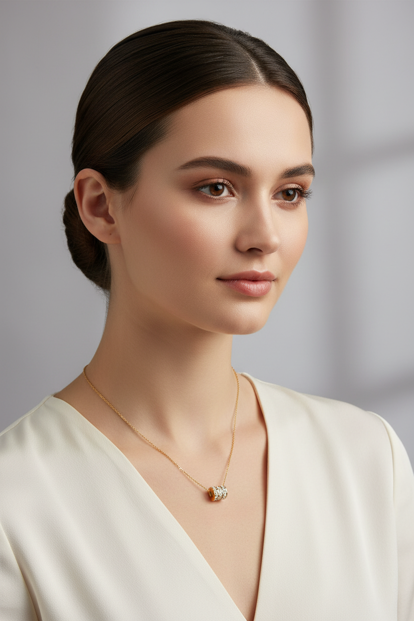 CZ Studded Cylinder Pendant Necklace | 18K Gold Plated