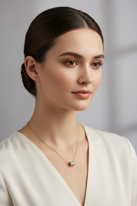 CZ Studded Cylinder Pendant Necklace | 18K Gold Plated