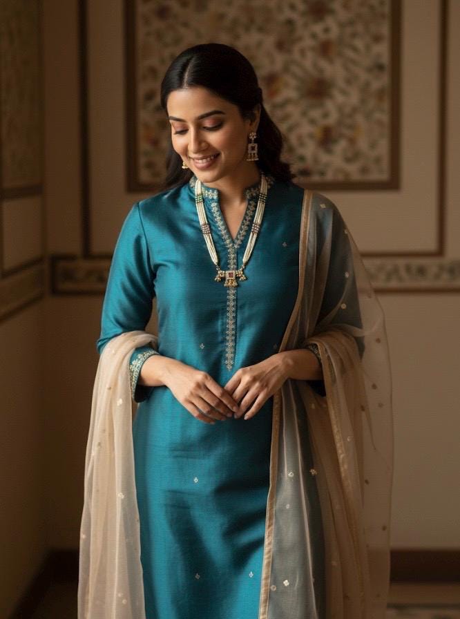 Delicate Pearl Necklace Set, Small Kundan Pendant, Festive Jewelry