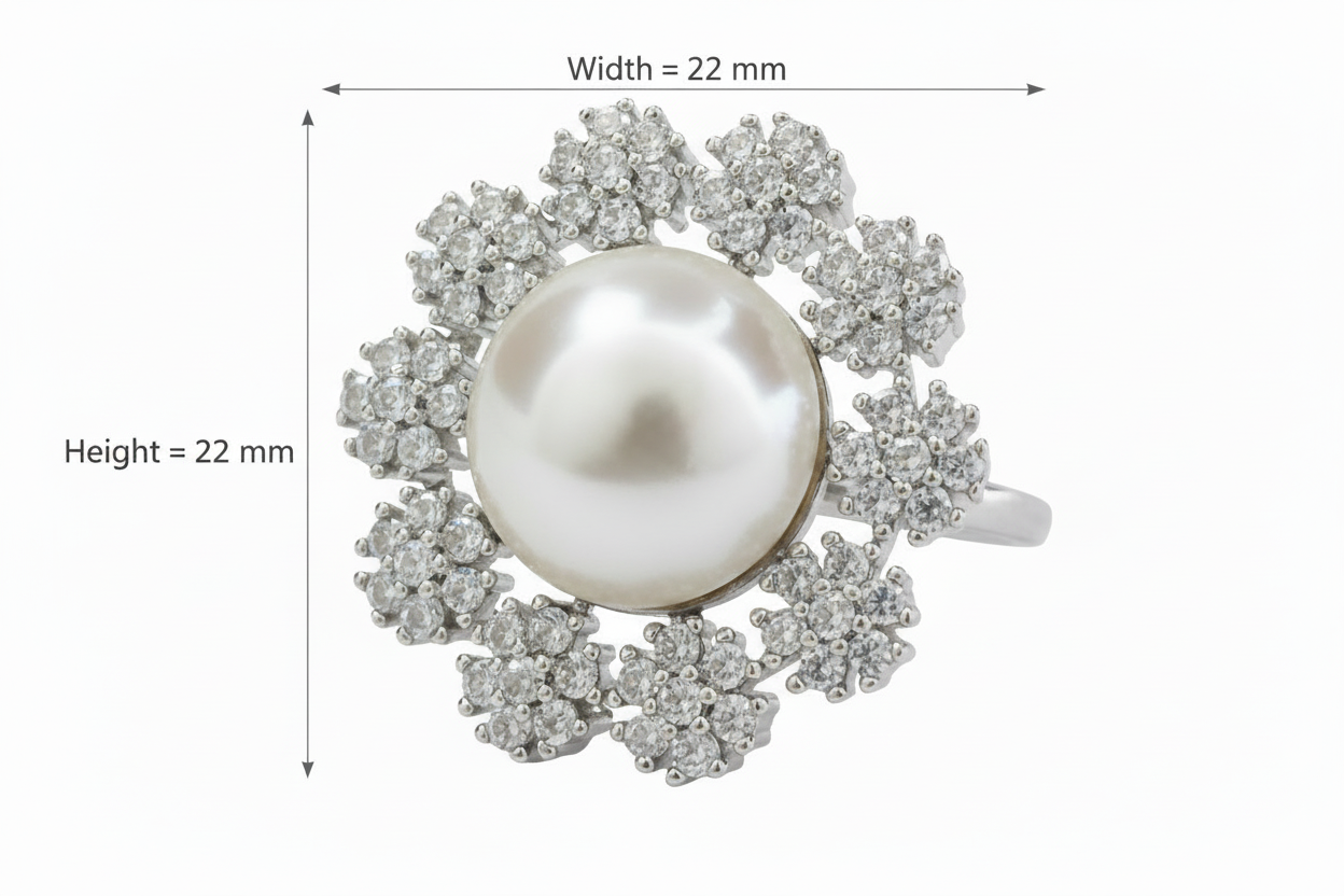 Pearl Snowflake Halo Cocktail Ring, AD Floral Spray, Rhodium and 2-Tone Plating