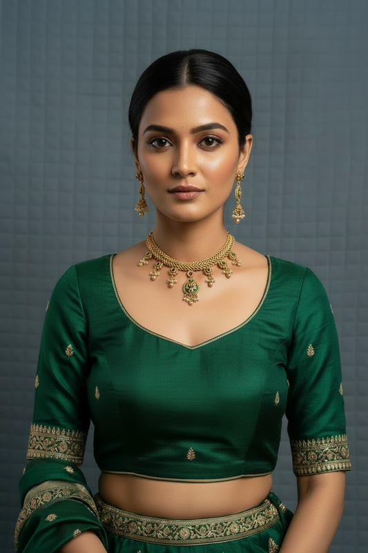 Antique Moti Necklace and Earring Set Meenakari Teardrop with Matte Gold Plating & Pearl Dangles