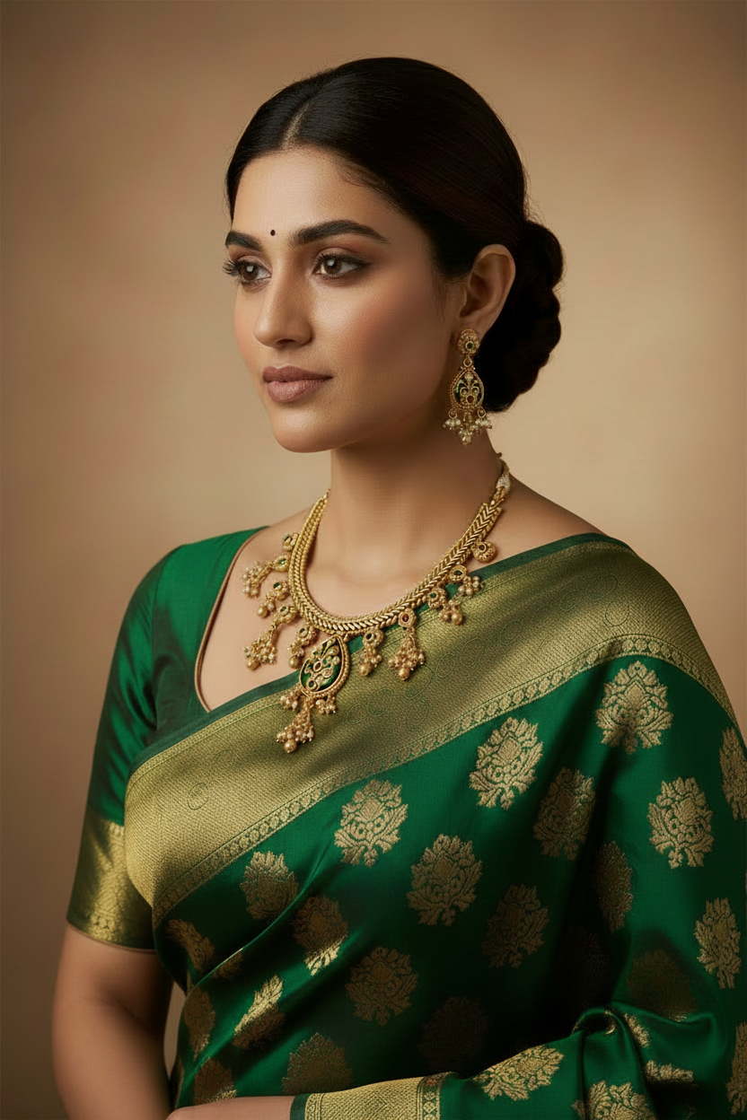 Antique Moti Necklace and Earring Set Meenakari Teardrop with Matte Gold Plating & Pearl Dangles