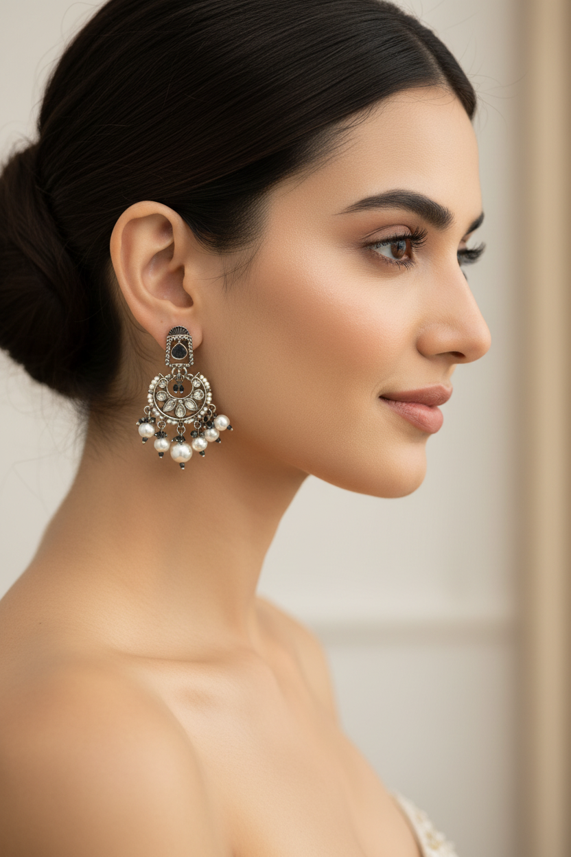 Antique Polish Chandbali Earrings - Kundan & Pearl Drops (2 Styles)