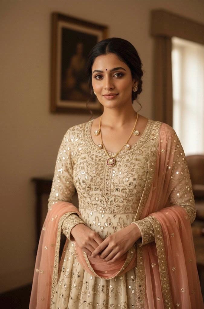 Woman in traditional attire with a neutral background