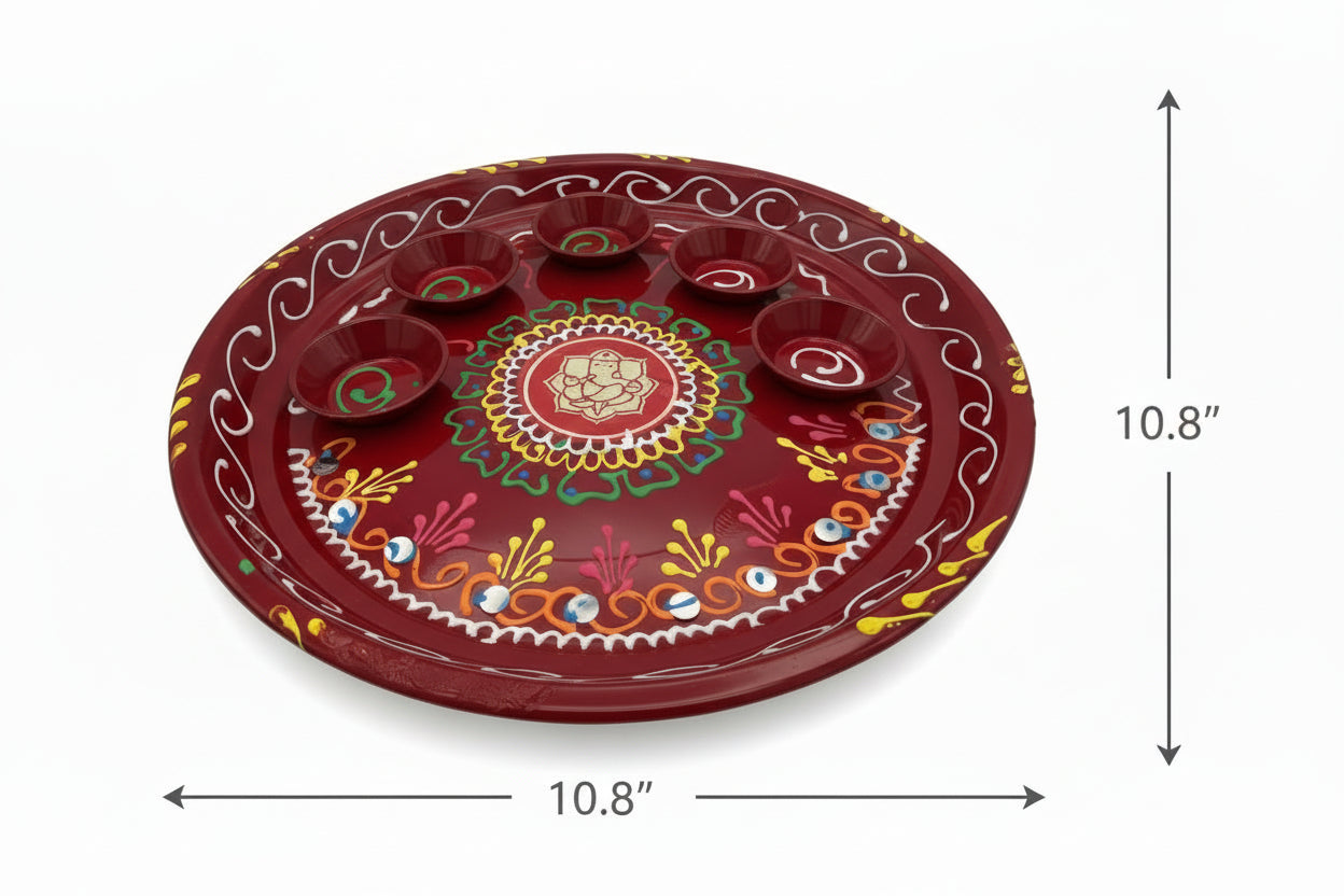Decorative Pooja Thali Plate - Traditional Aarti Plate with Hand-Painted Designs