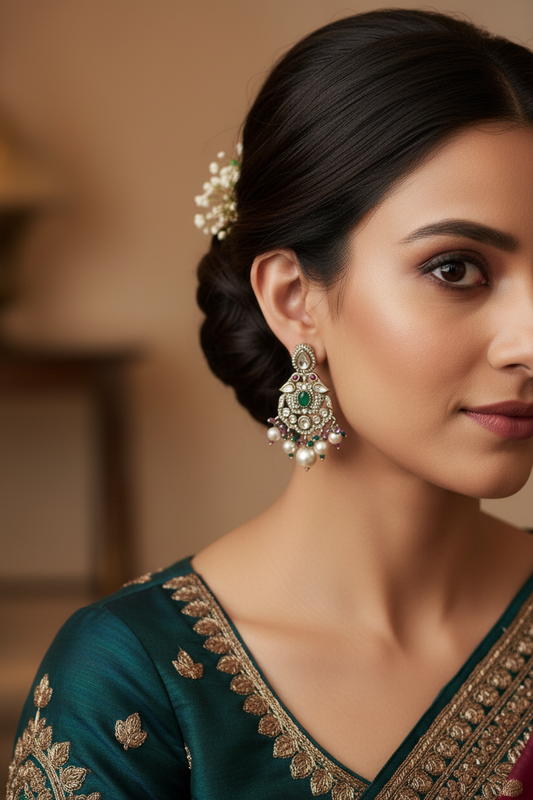 Antique Polish Chandbali Earrings - Kundan & Pearl Drops (2 Styles)