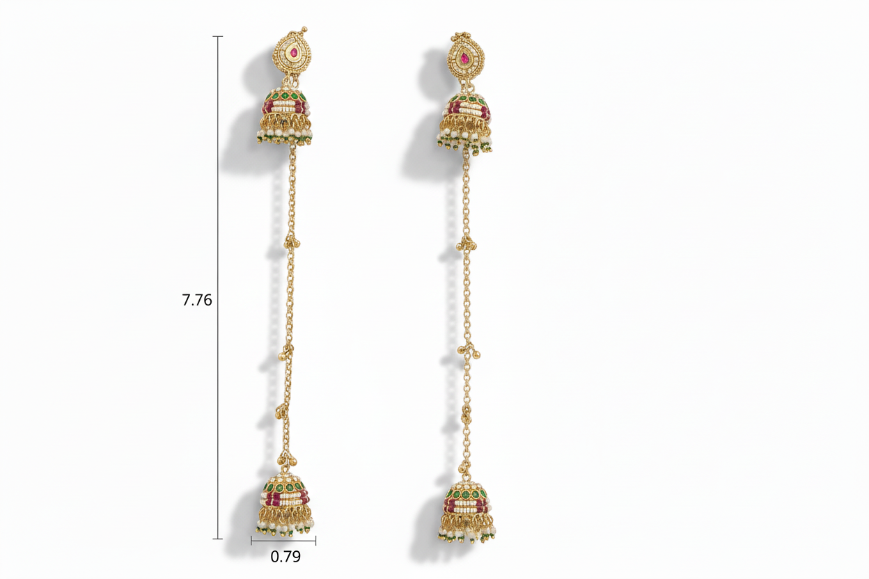 Double Jhumka Earrings Gold Plated Kashmiri Style Indian Bridal and Festive Jewelry