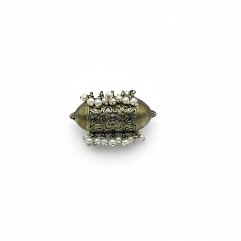 Antique Silver Temple Ring with Pearl Accents