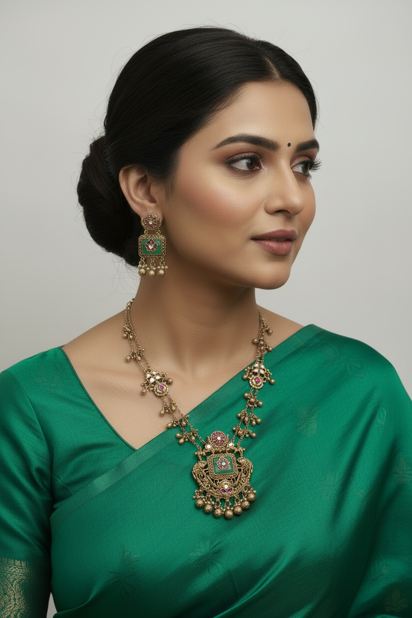 Temple Jewelry Necklace Set with Chandbali Earrings