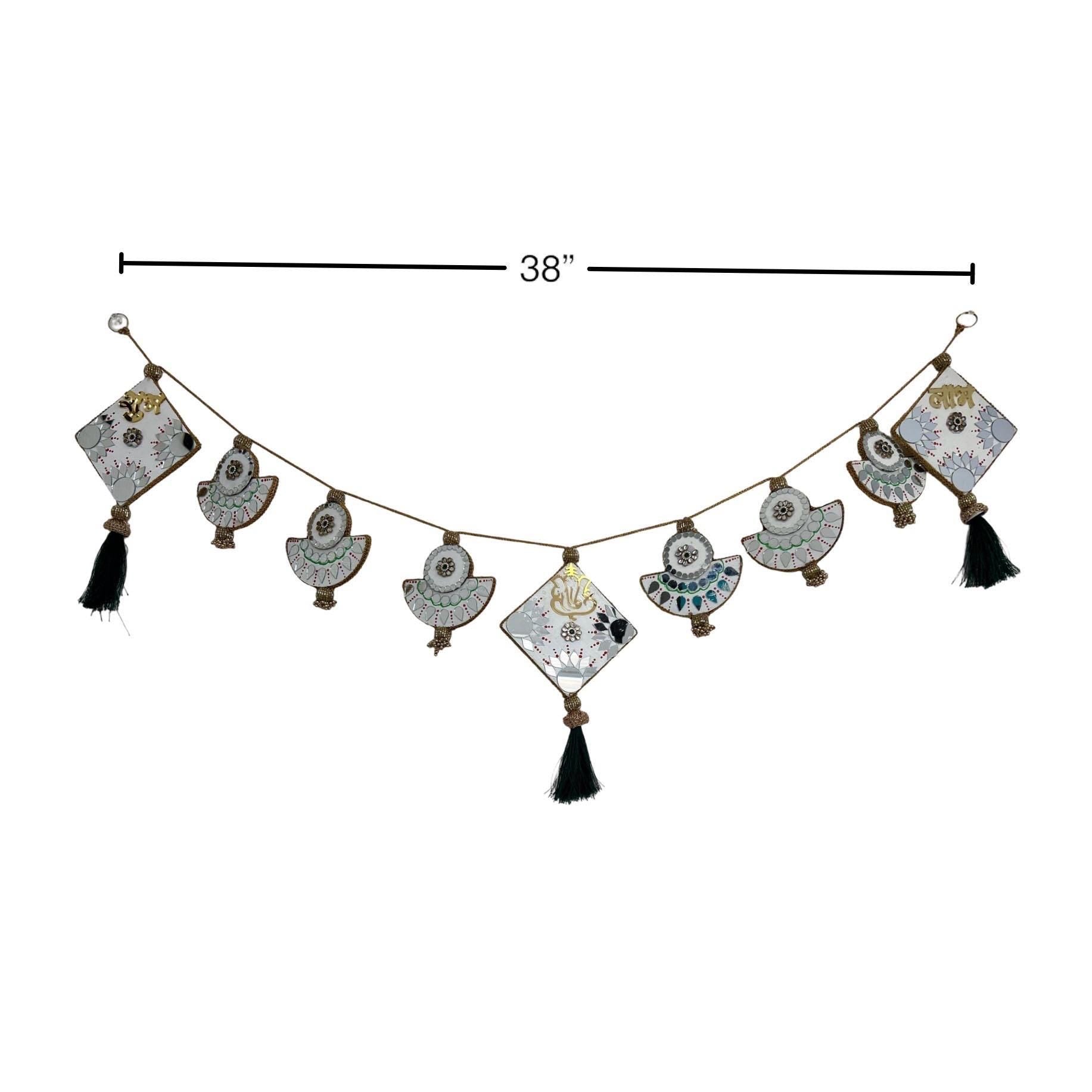 Decorative garland with tassels and measurements on a white background