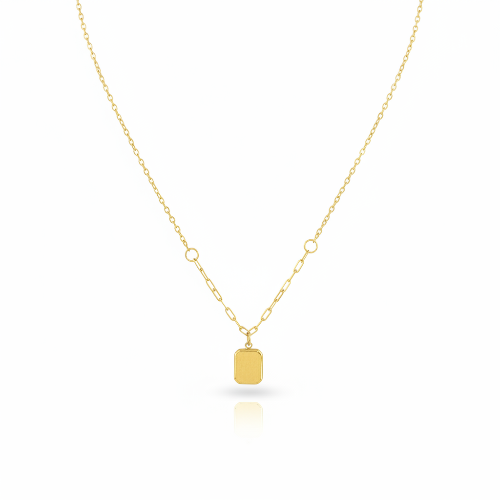 Floral Engraved Tag Pendant Necklace | 18K Gold Plated | Paperclip Chain