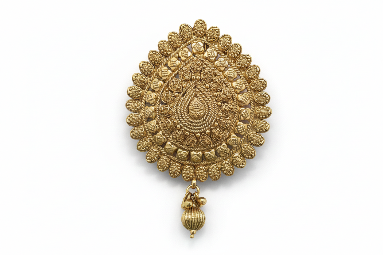 Gold plated hair brooch
 with intricate design on a white background