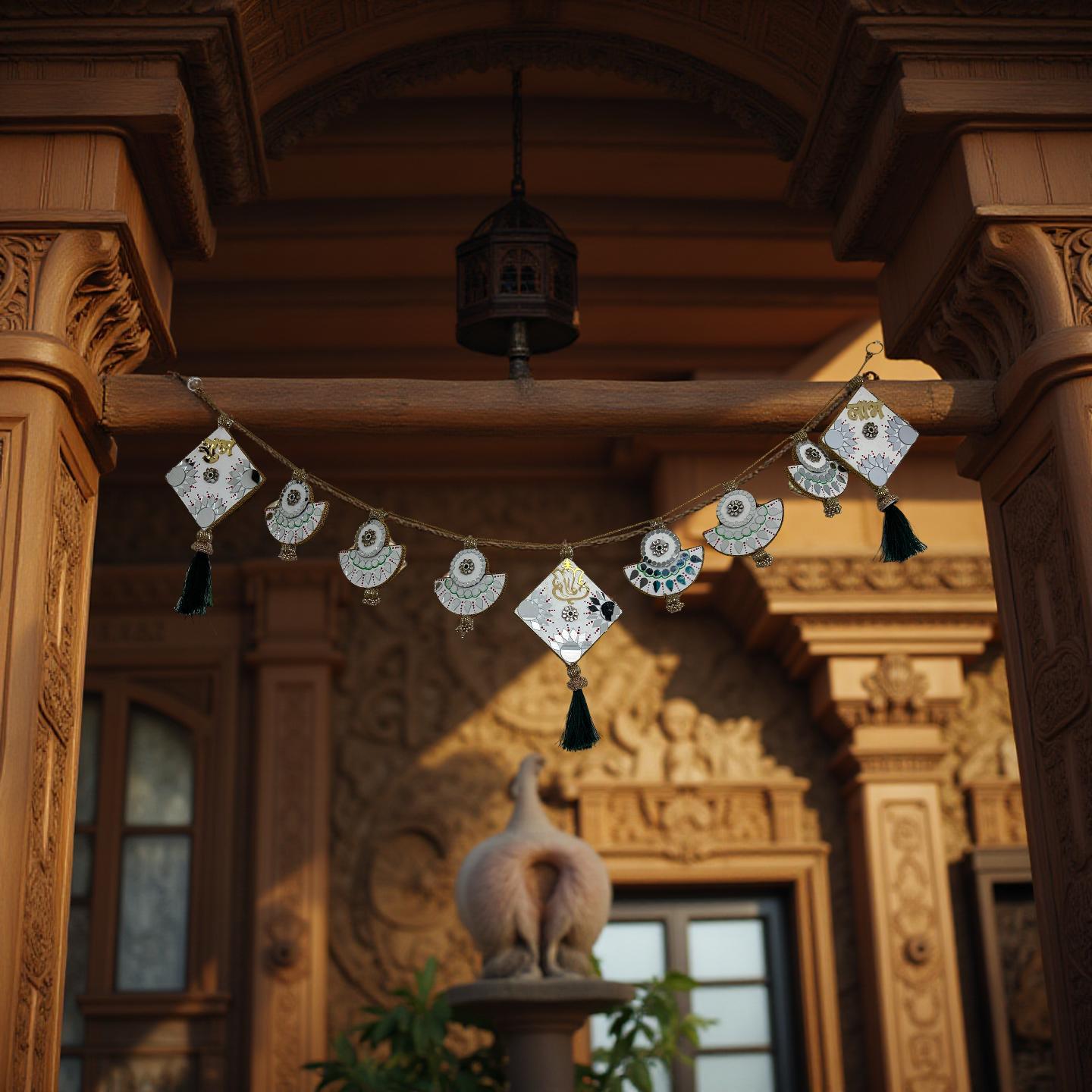 Decorative string lights hanging against a wooden architectural background