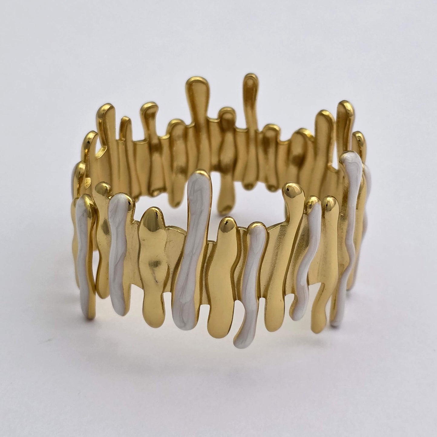 Gold & White Enamel Wave Link Cuff Bracelet – Modern Statement Kada