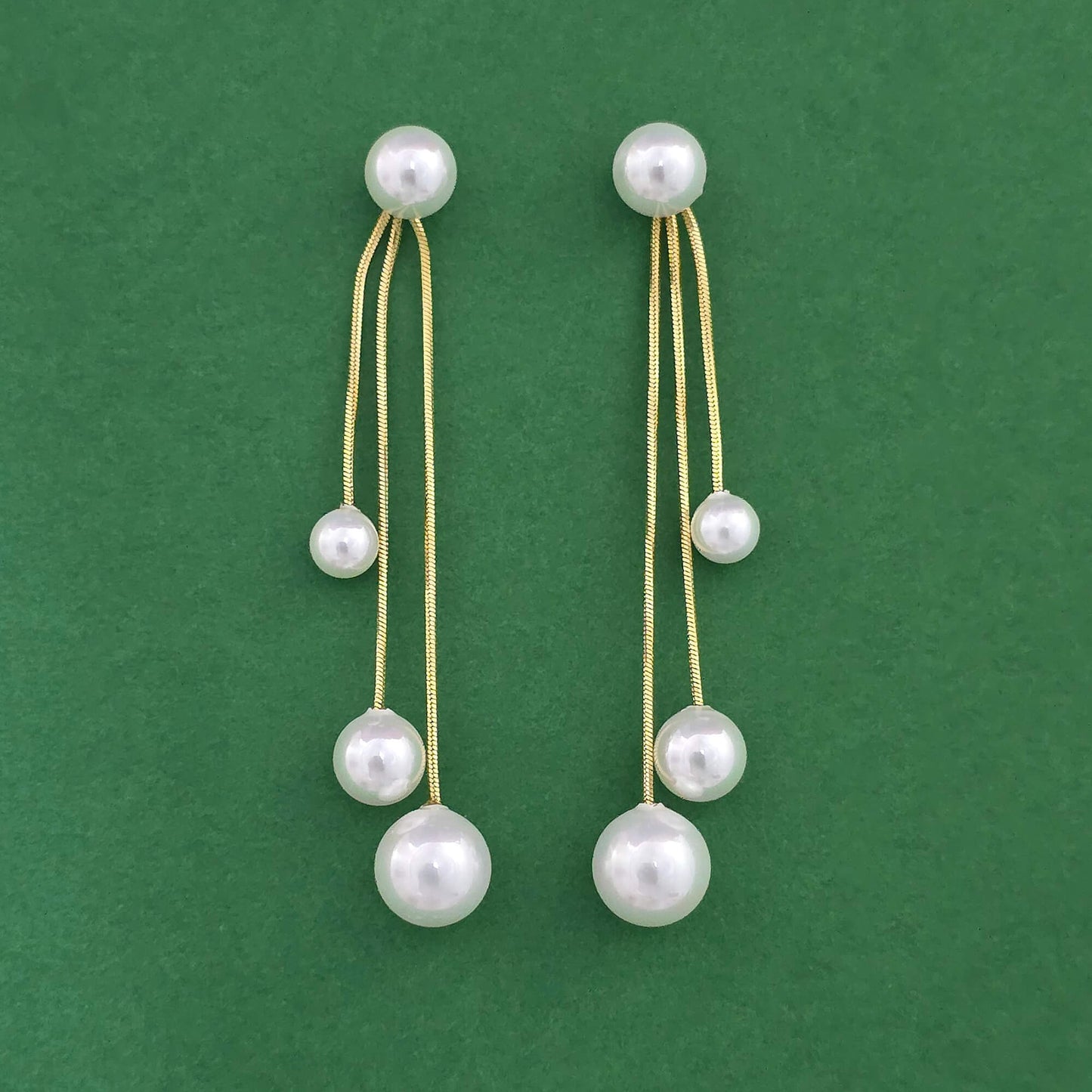 Graduated Triple Pearl Drop Earrings – Anti-Tarnish Gold Snake Chain