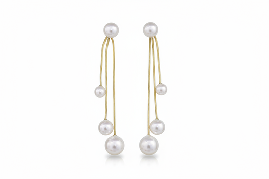 Graduated Triple Pearl Drop Earrings – Anti-Tarnish Gold Snake Chain