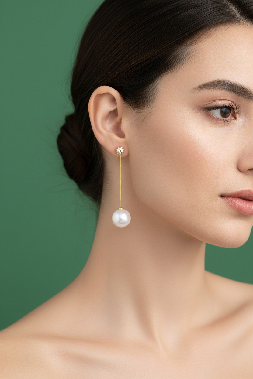 Gold plated Pearl Drop Earrings – Anti-Tarnish Solitaire Stud with Pearl Ball Dangle