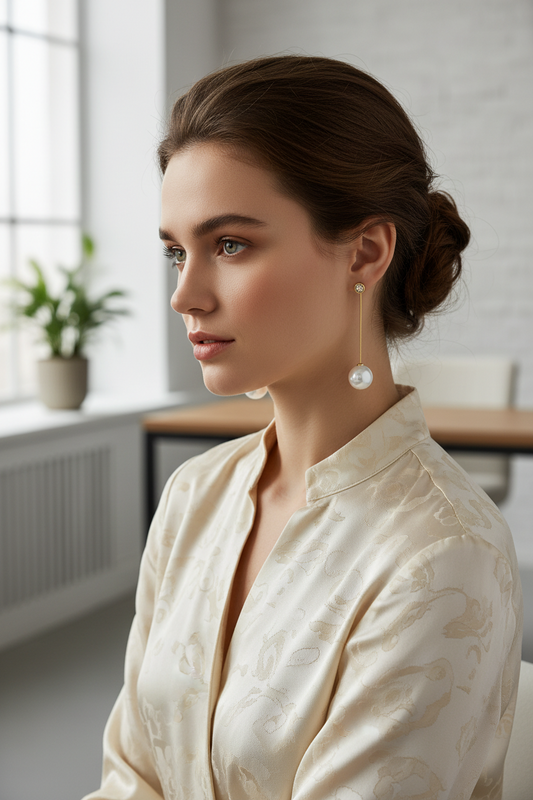 Gold plated Pearl Drop Earrings – Anti-Tarnish Solitaire Stud with Pearl Ball Dangle