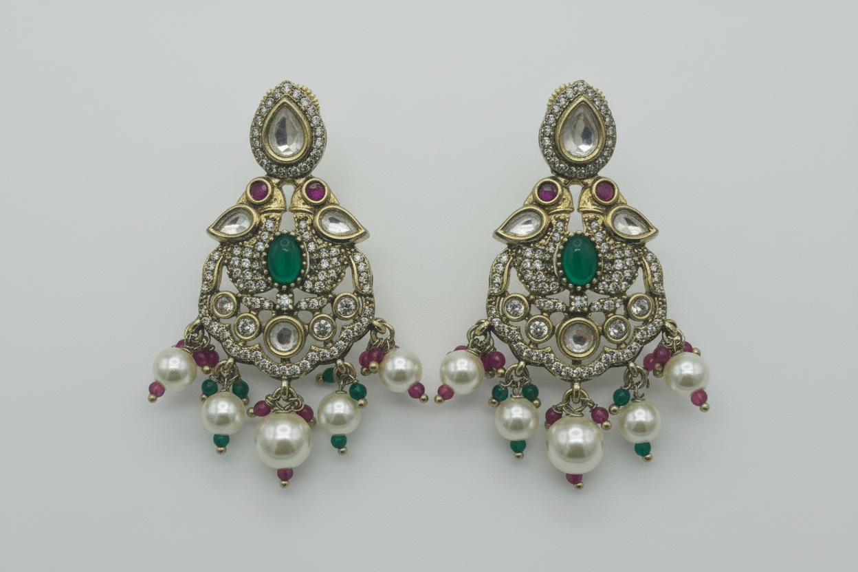 Antique Polish Chandbali Earrings - Kundan & Pearl Drops (2 Styles)
