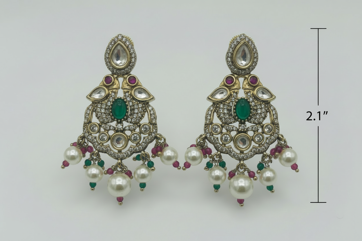 Antique Polish Chandbali Earrings - Kundan & Pearl Drops (2 Styles)