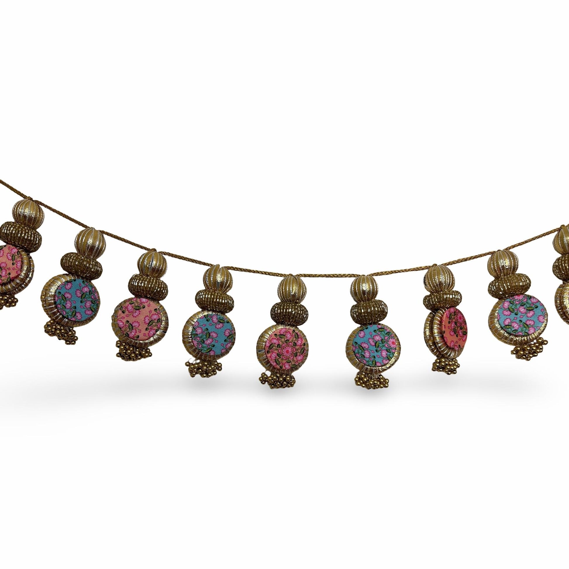 Decorative Toran garland with colorful beads on a white background