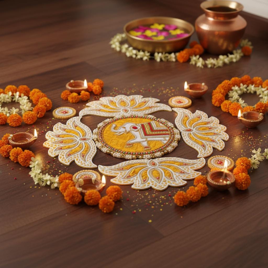 Elephant Lotus Rangoli Decor