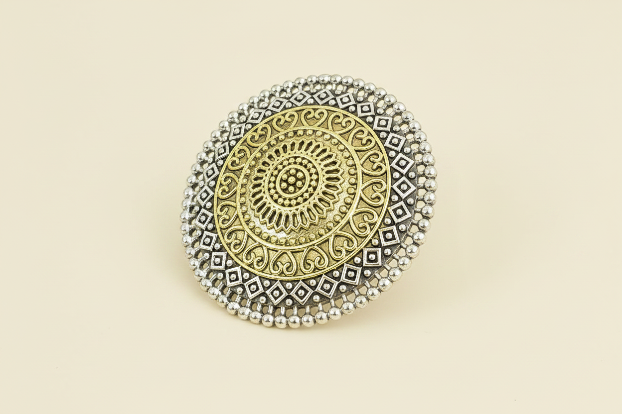 gold and silver tone cocktail traditional Ring on a white background