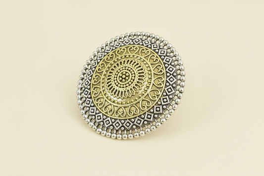 gold and silver tone cocktail traditional Ring on a white background