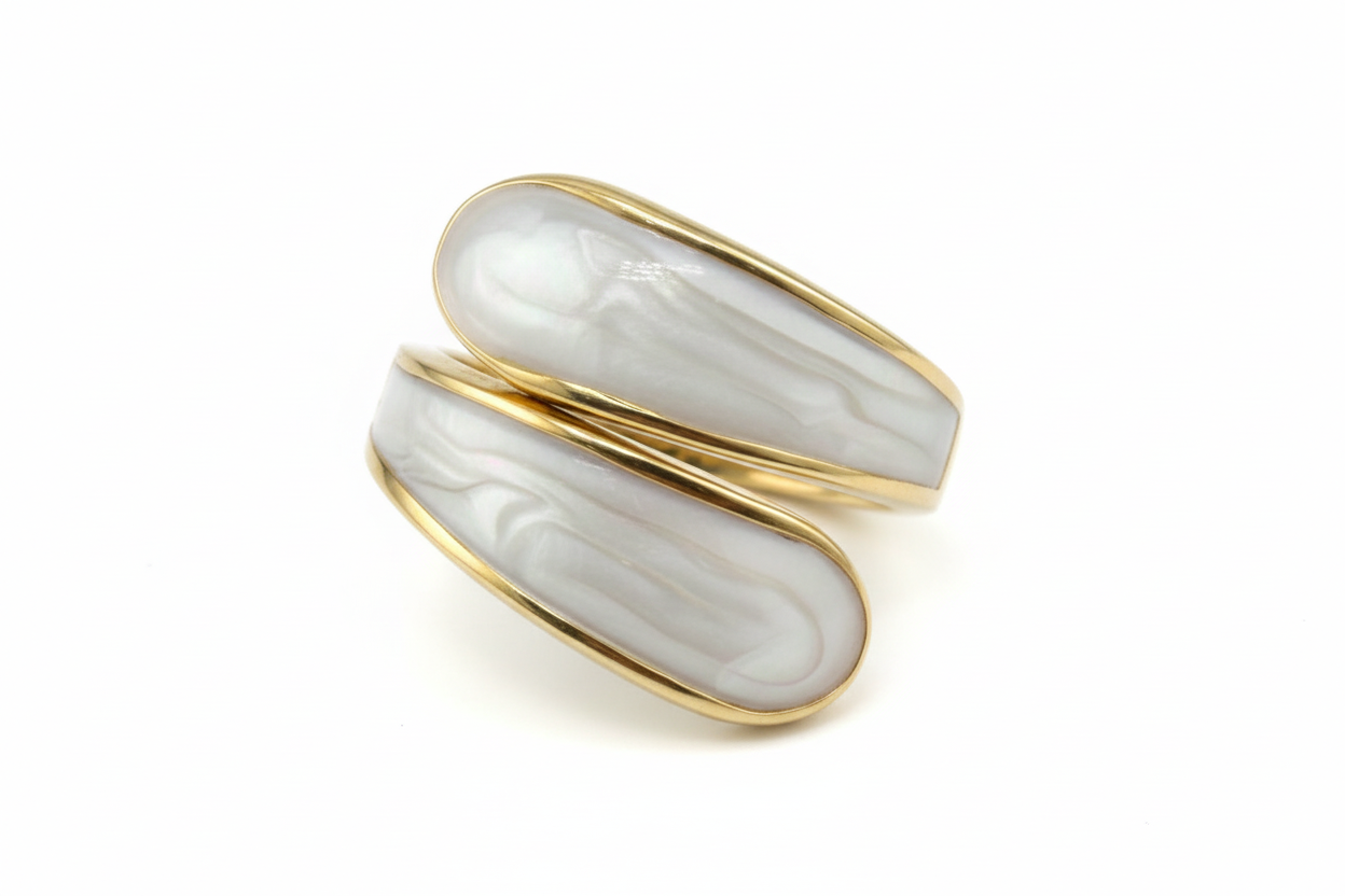 Ivory Enamel Bypass Wrap Ring | 18K Gold Plated | Adjustable