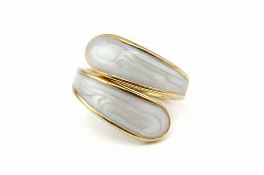 Ivory Enamel Bypass Wrap Ring | 18K Gold Plated | Adjustable