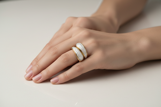Ivory Enamel Bypass Wrap Ring | 18K Gold Plated | Adjustable