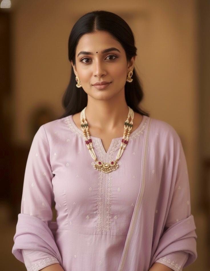 Pearl Beaded Necklace Set: Indian Kundan Pendant Earrings, Gold Tone