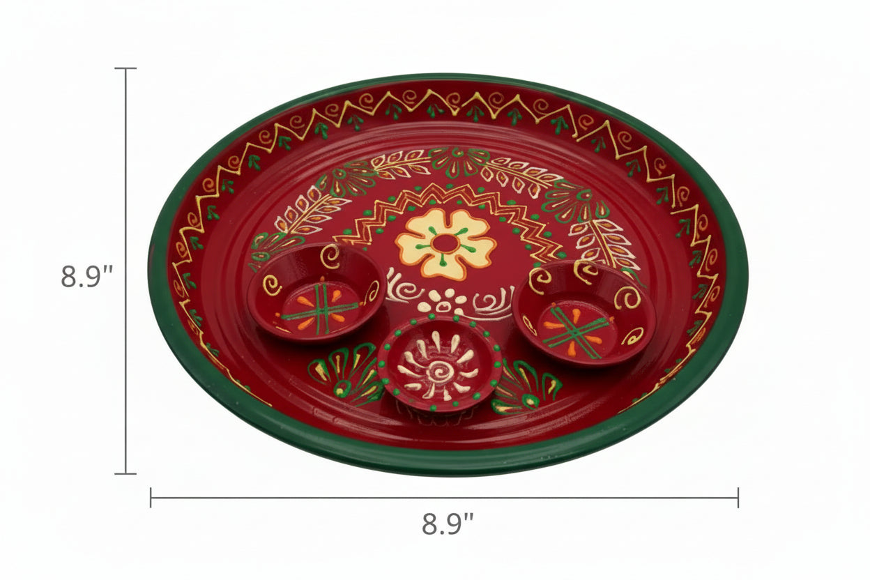 Decorative Pooja Thali Plate - Traditional Aarti Plate with Hand-Painted Designs