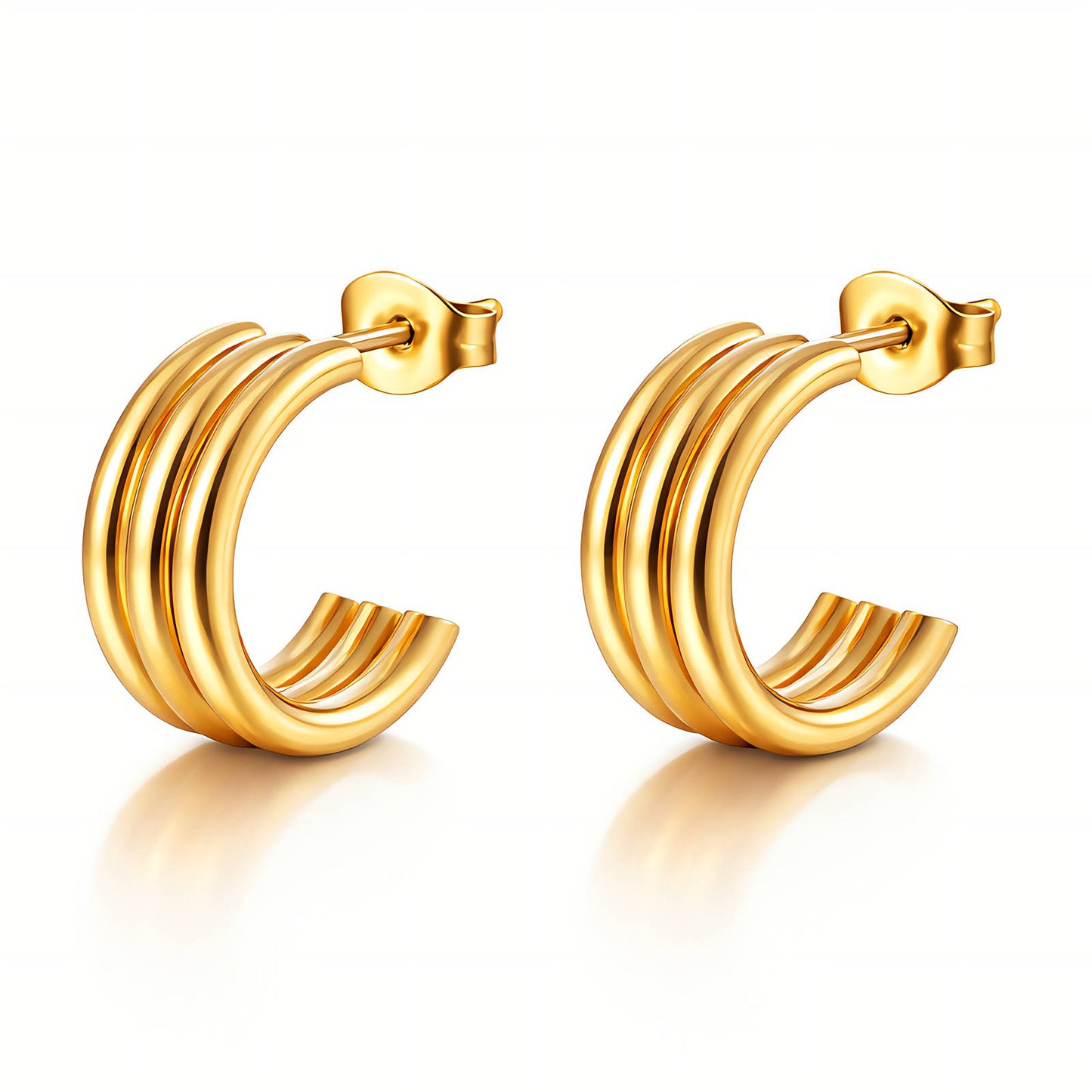Triple Band Hoop Earrings 18K Gold Plated