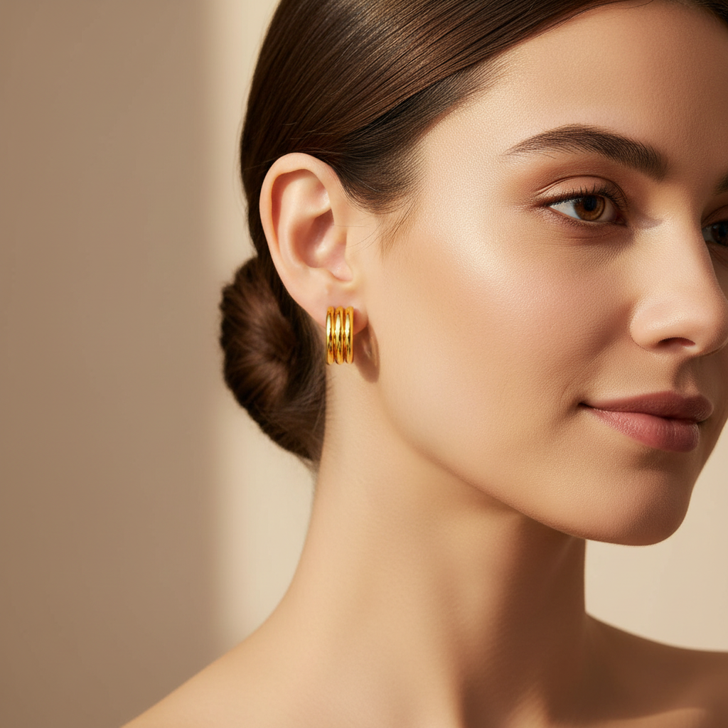Triple Band Hoop Earrings 18K Gold Plated