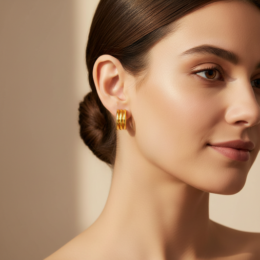 Triple Band Hoop Earrings 18K Gold Plated