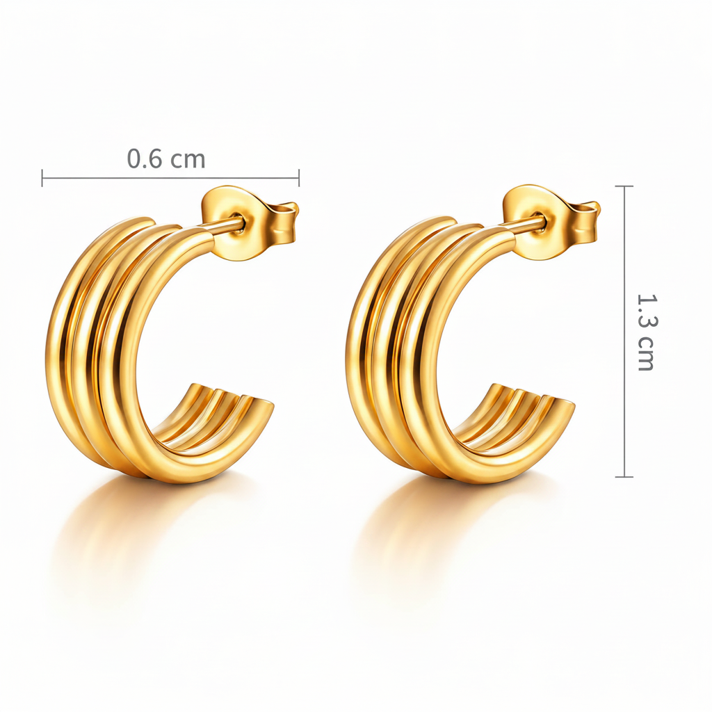 Triple Band Hoop Earrings 18K Gold Plated
