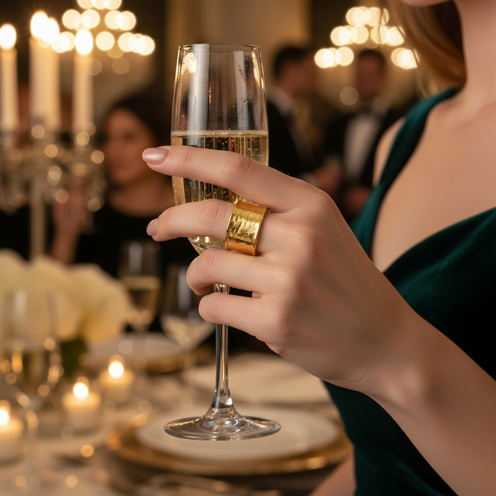 women wearing gold plated ring in party 